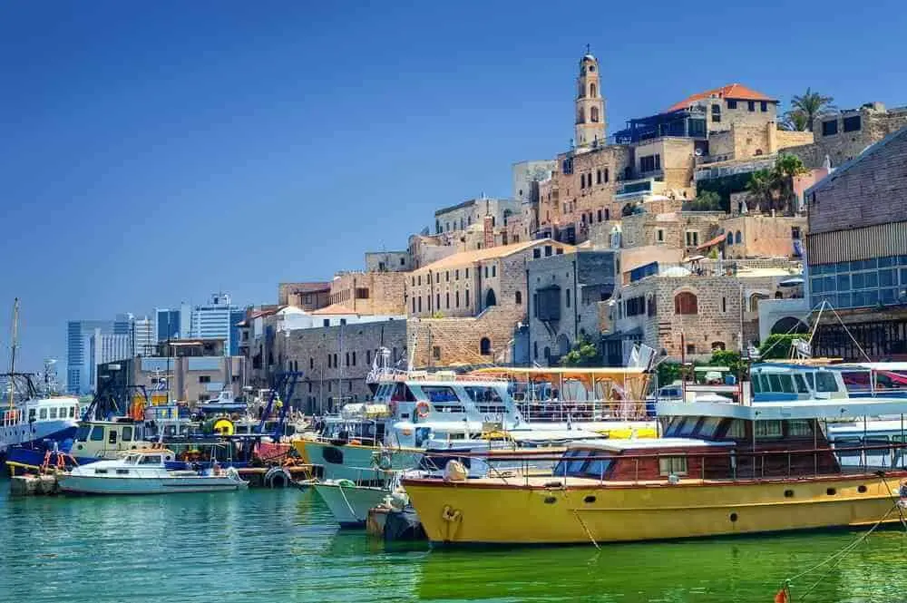 Ancient port of Jaffa overlooking modern Tel Aviv shoreline