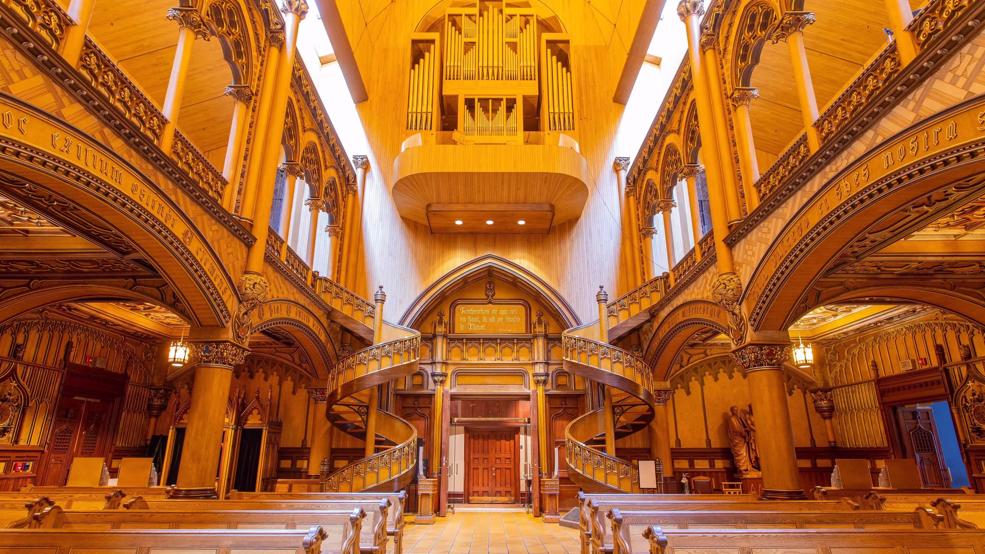 Notre-Dame Basilica glowing interior in Old Montreal