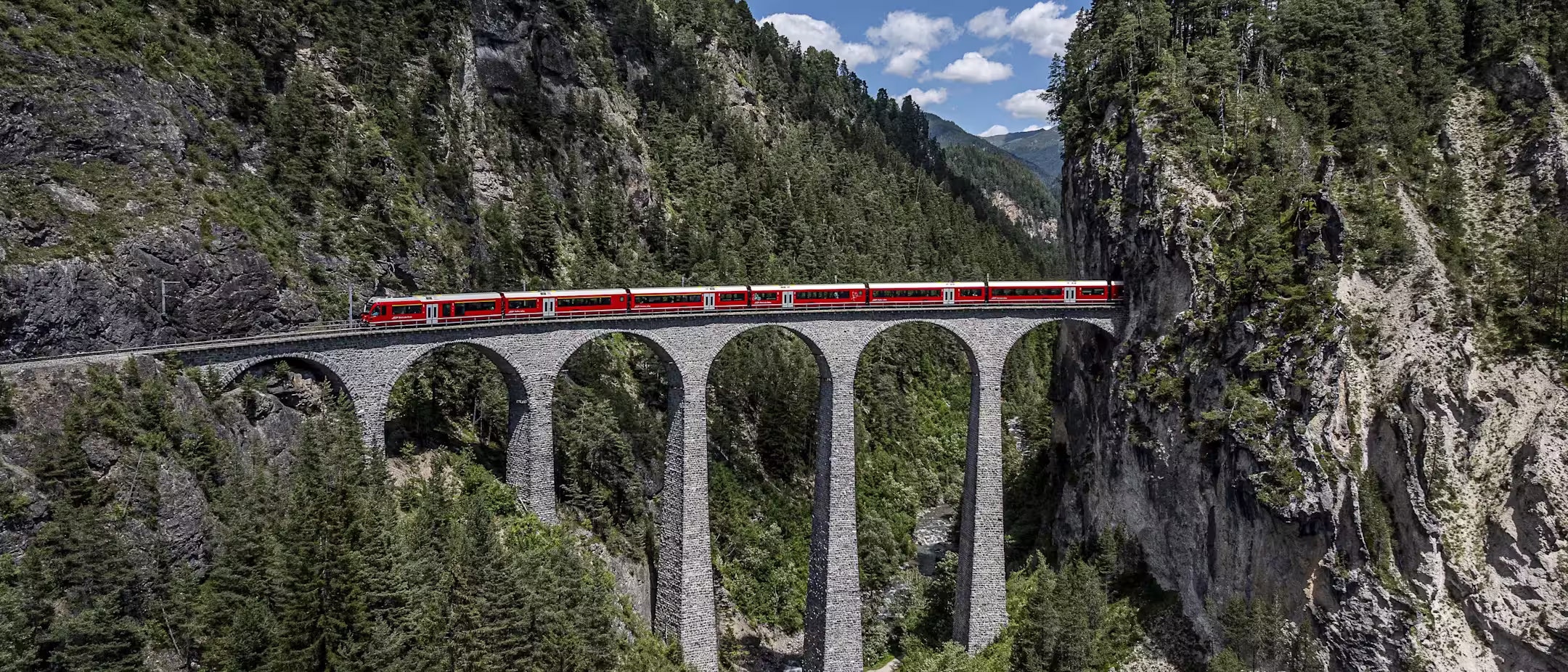 Glacier Express traversing the Landwasser Viaduct