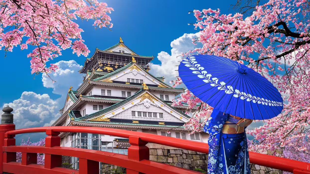 Osaka Castle surrounded by sakura
