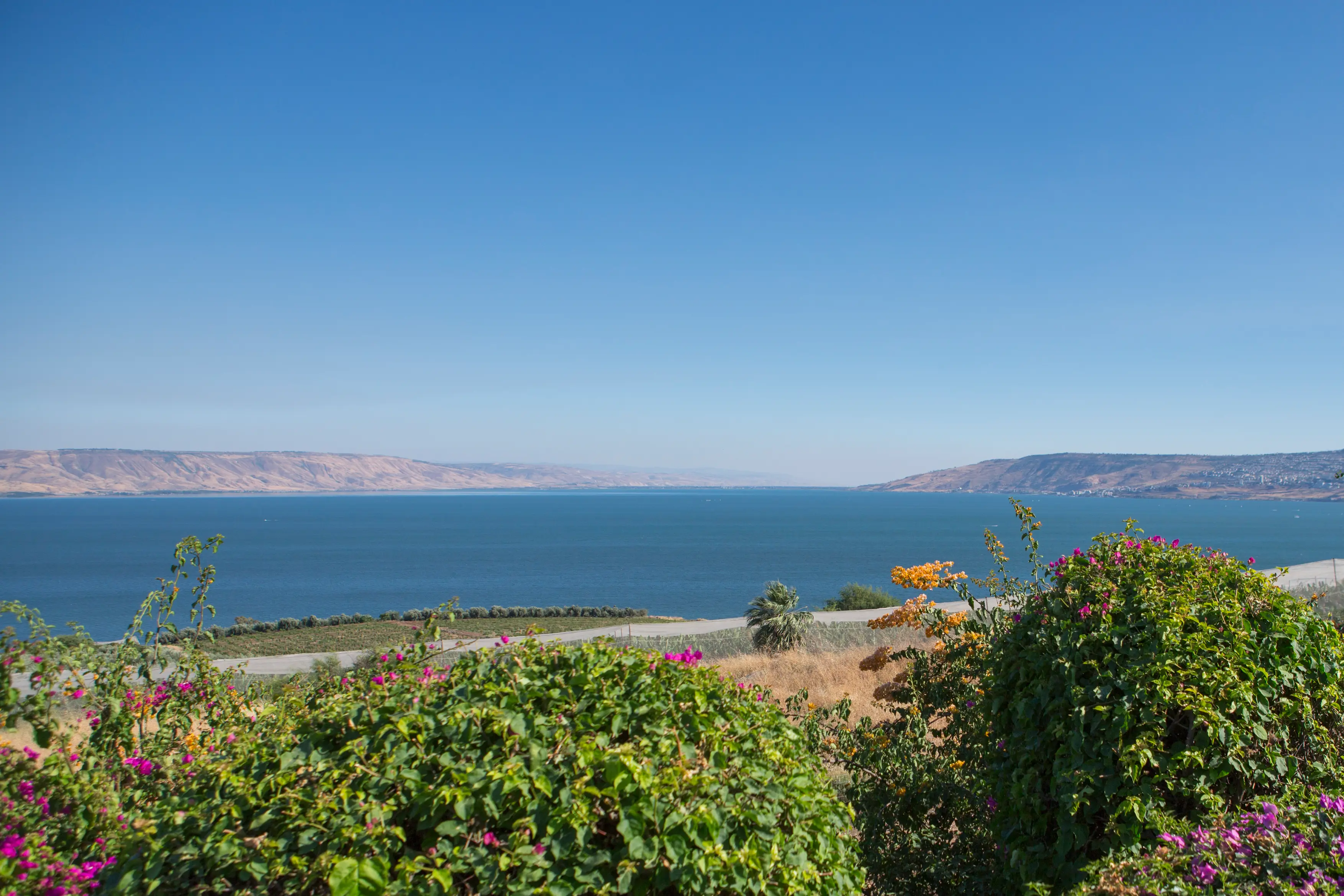 Sea of Galilee shores and Mount of Beatitudes