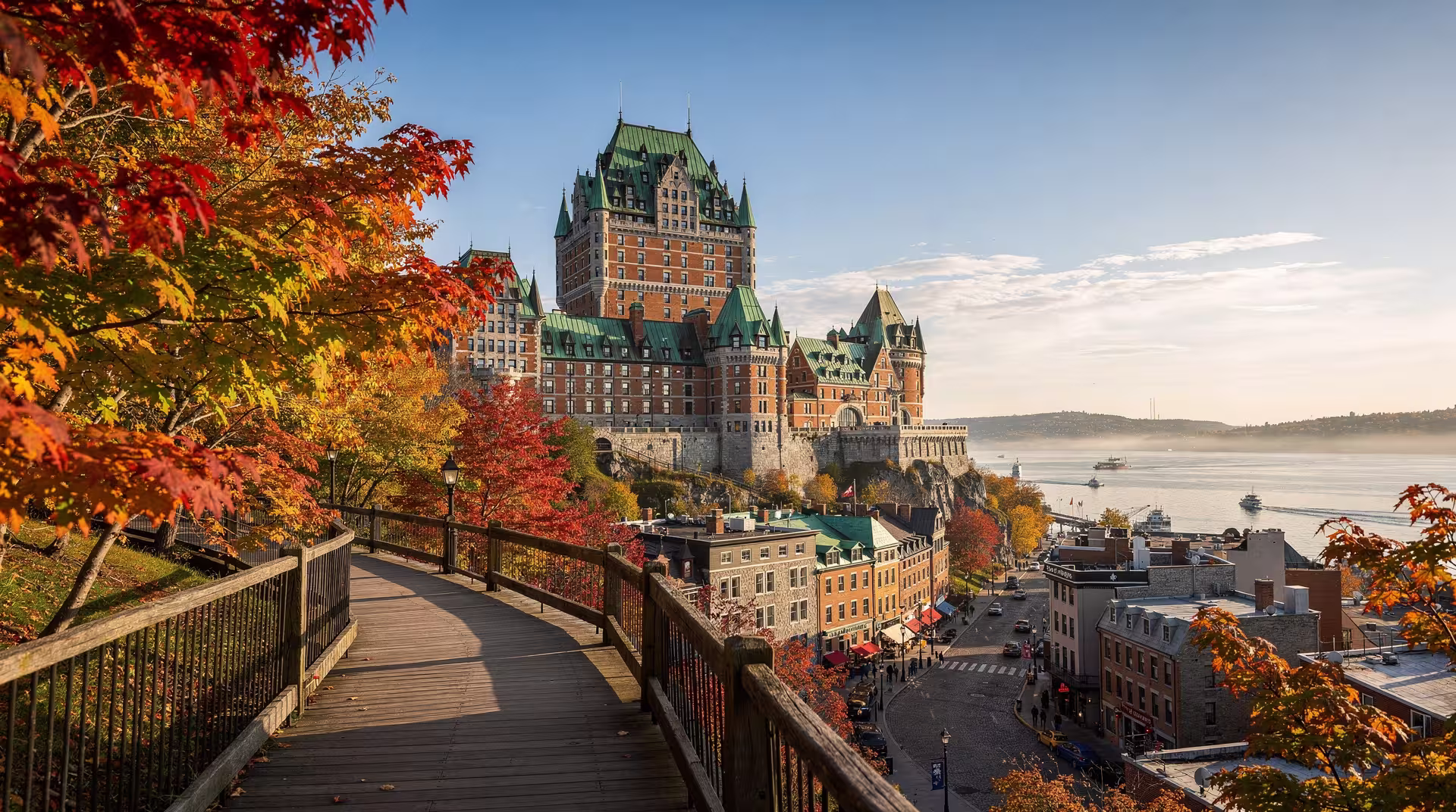 Chateau Frontenac dominating the historic walled old town of Quebec