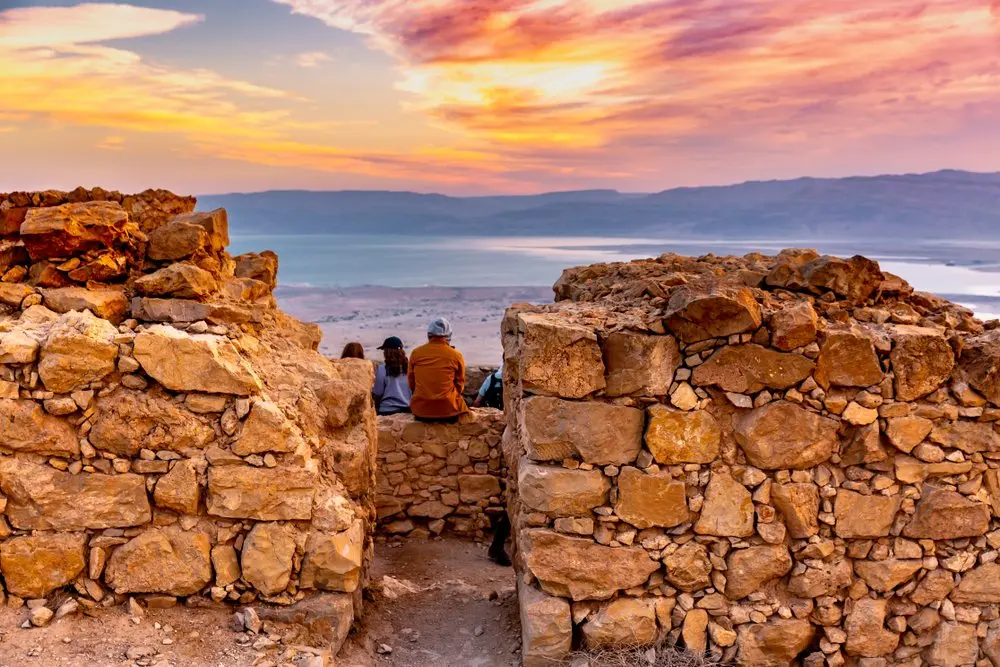 Sunrise over the desert fortress of Masada
