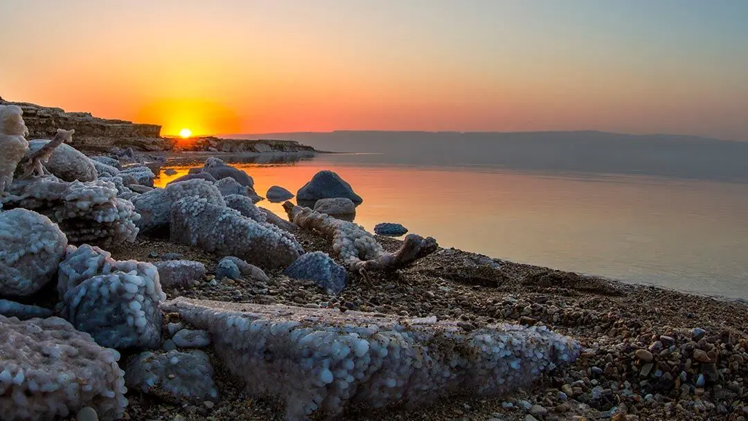 Sunset over the Dead Sea viewed from the Jordanian shore